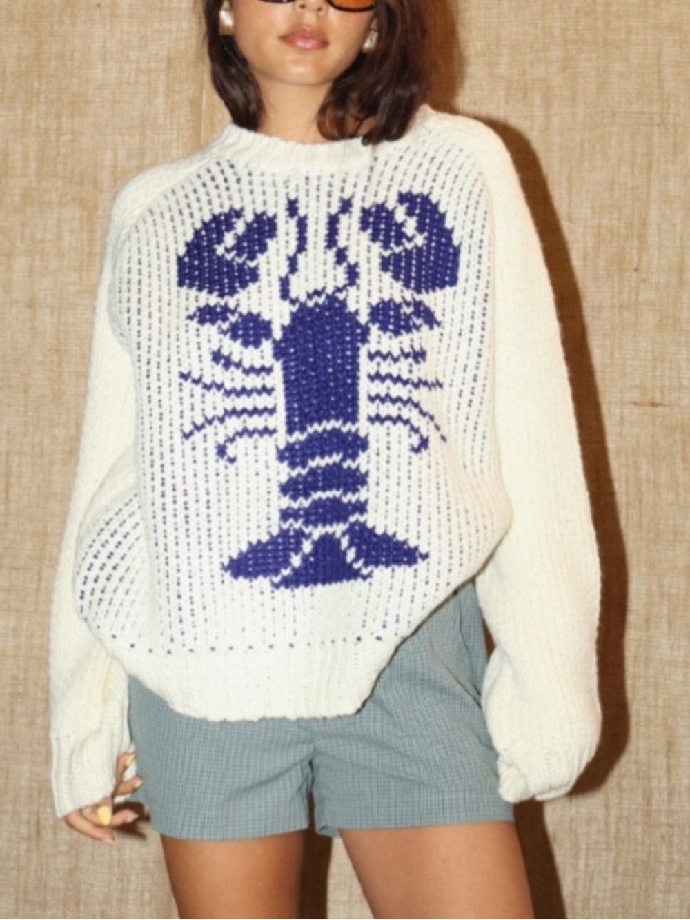 Bailey Rose Size S Chunky Blue Lobster Oversized Sweater